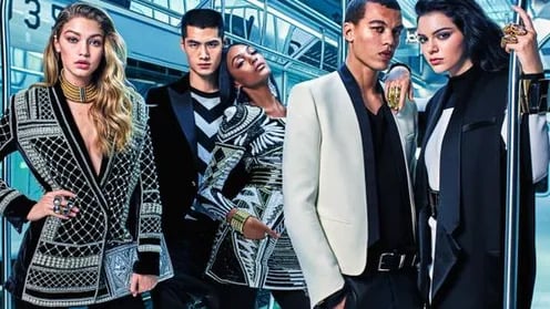 Image of BALMAIN x HM BLACK VELVET EMBELLISHED BLAZER DRESS (US 10/EU 40)