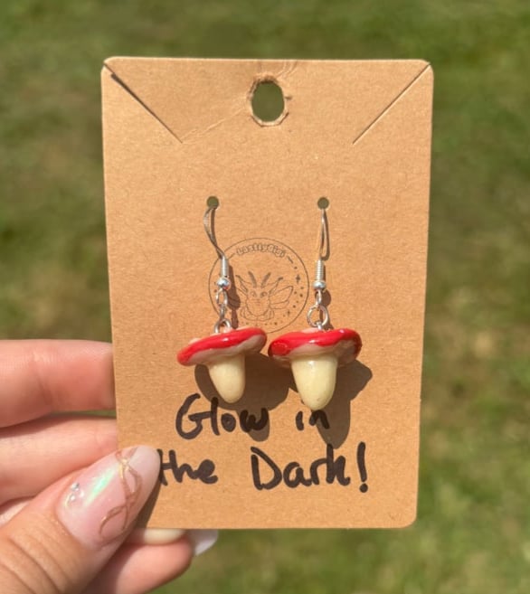 Image of Glow in the Dark Mushroom Hook Earrings