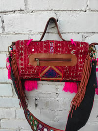 Image 4 of City leather strap bag vintage afghan textiles 