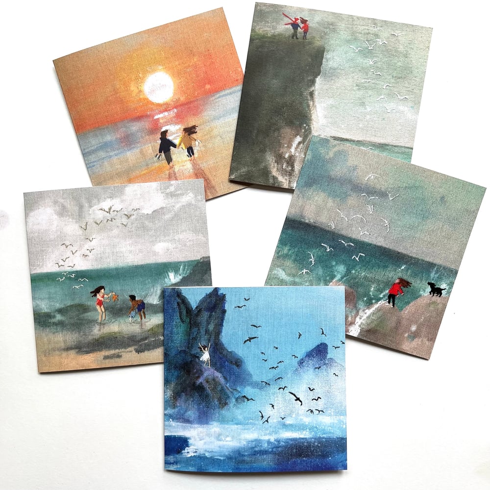 Image of Coastal - Set of 5 'embroidered' Luxury Greetings Cards