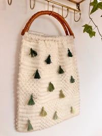 Image 2 of Cream & Green Tassel Bag