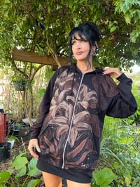 Image 2 of “LILIES” CUSTOM BLEACH PAINTED ZIP UP HOODIE XL
