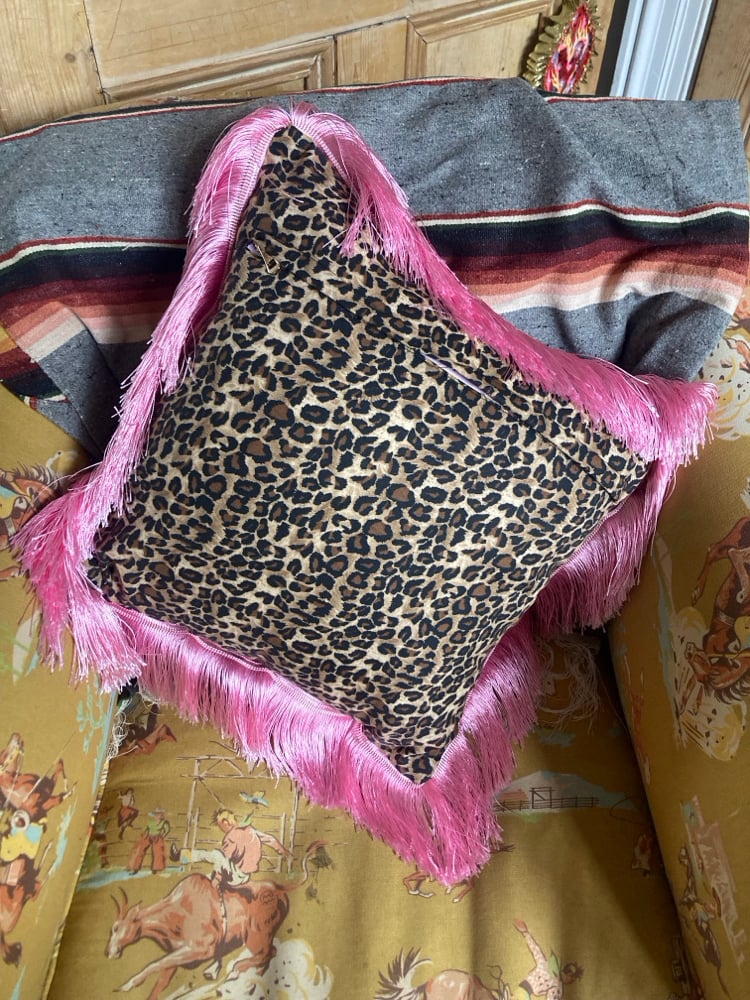 pink Pinup Girl with leopard print Cushion cover Image 6