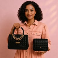 Image 1 of Black Quilted Handbag with Mini