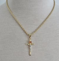 Image 3 of Small Two Tone cross Pendant with rope chain, gold tone religious cross charm, (Gold Plated) copy