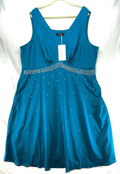 Image of Bloomchic Teal Blue White Beaded Dress Size 22-24 - Free Shipping 