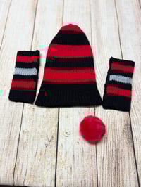Image 4 of 4 in 1 Hat & Handwarmer Set, Size S (Teen -Small Adult) Red, Black & Grey