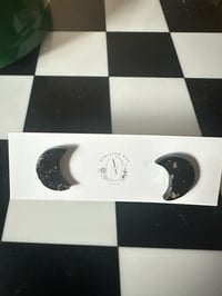 BLACK & GOLD LEAF MINI CRESCENT MOON STUDS | POLYMER CLAY EARRINGS