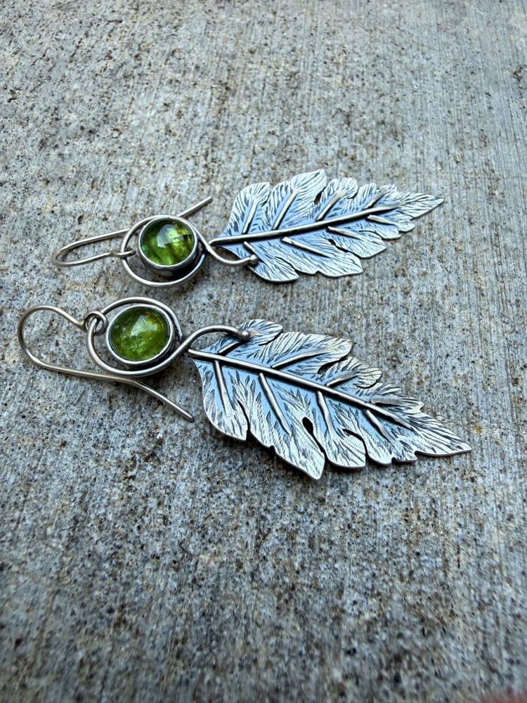 Image of Acanthus Leaf Loop-Stem Sage Green Apatite Dangle Earrings