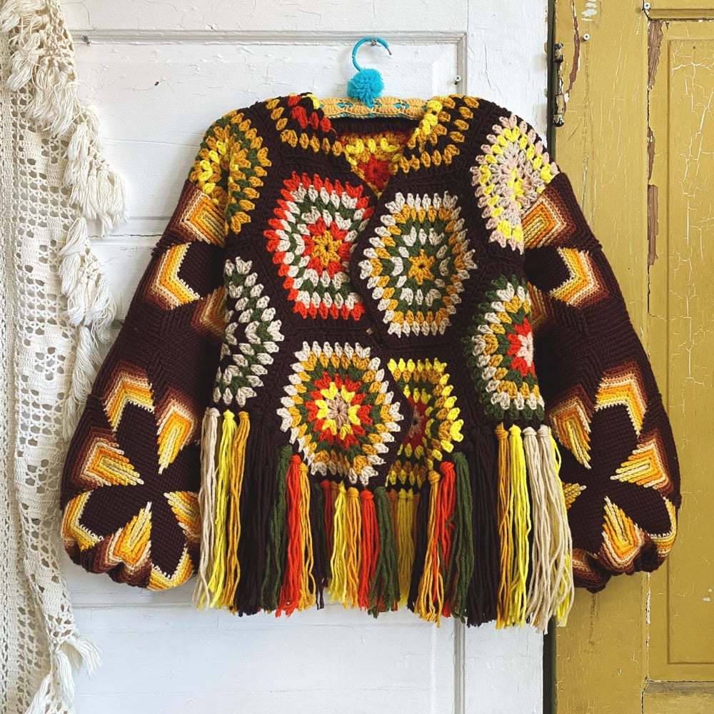 Image of Retro Hexagon Fringed Granny Sweater