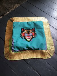 Image 7 of Turquoise Tiger With Gold Fringe Cushion