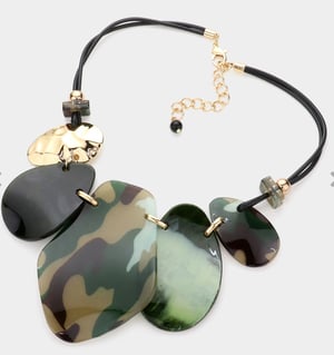 Image of Camouflage Patterned Abstract Resin Metal Link Necklace