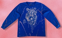 Image 1 of “MY HEART IS SO BLUE” BLEACH PAINTED LONG SLEEVE T-SHIRT LARGE