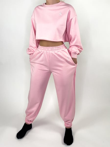 Image of OVERSIZED CROPPED PINK JJ LOUNGE SET