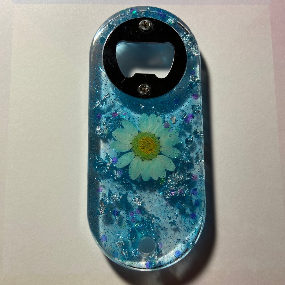 Image of Blue floral Oval Beer bottle opener