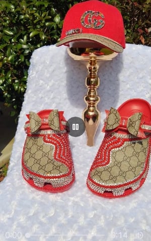 Image of Size 8 Red Crocs with Hat