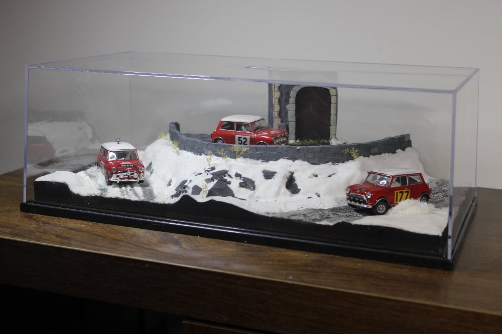 Image of Rally Diorama 1/43 scale Mini Cooper x3 Rally Monte Carlo Art Piece WRC