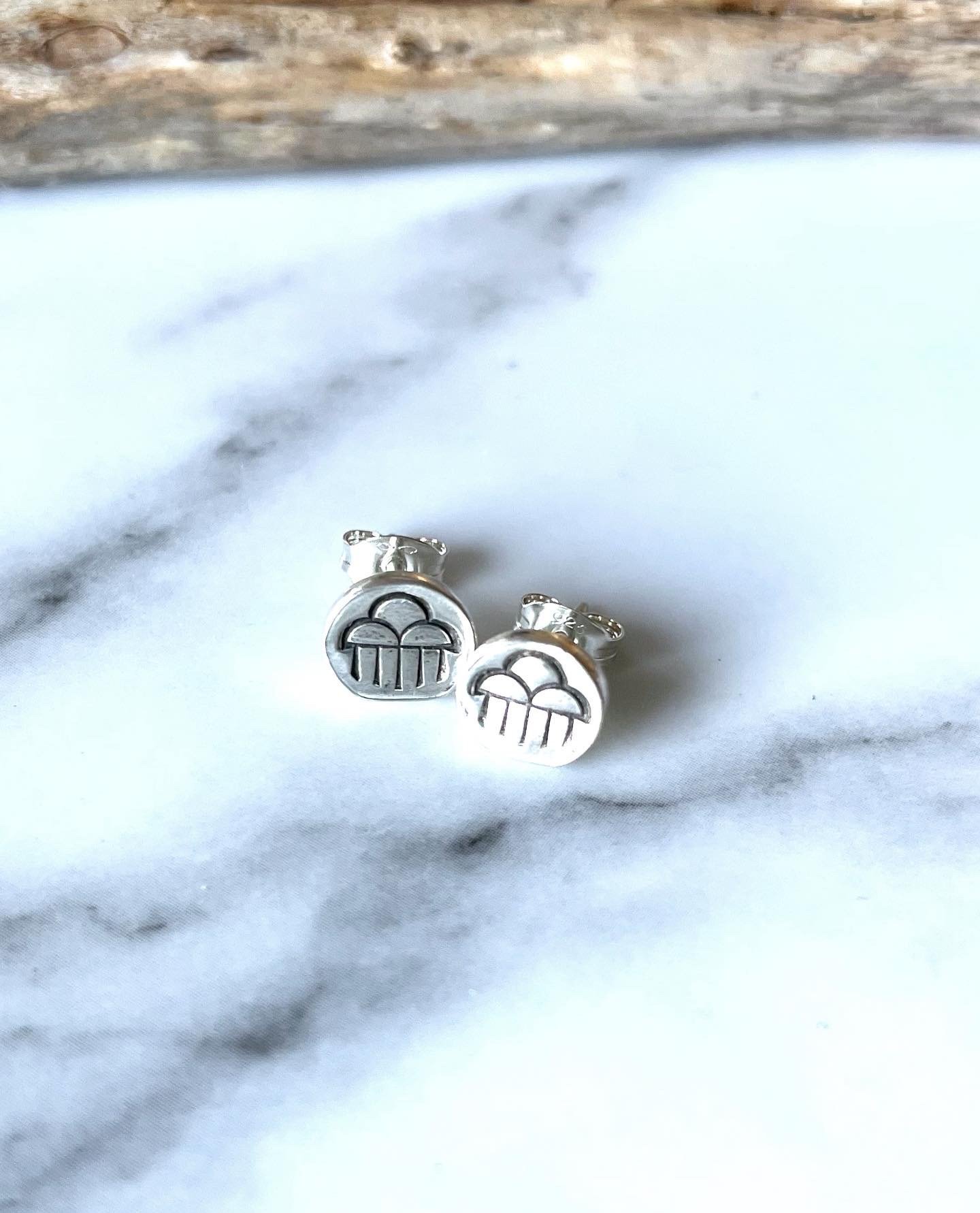 Image of Handmade Sterling Silver Rain Cloud Stud Earrings 925