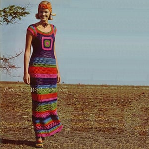 Image of Vintage Crochet Pattern PDF 134 Granny Square Maxi Dress from WonkyZebra
