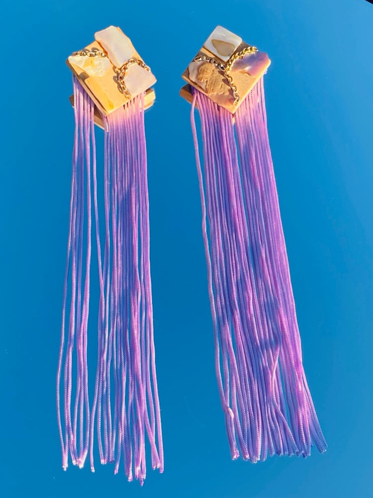 Image of Lavender Rain Fringe Earrings (One of A Kind)
