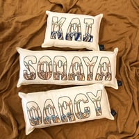 Image 1 of Coastal palm/wave personalised name cushion 