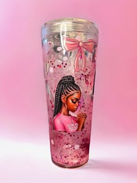 Image 4 of Custom 24oz Pink Glitter Tumbler for Christian Women - Faith & Prayer Gift