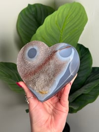 Image 2 of DRUZY AGATE X AMETHYST STALACTITE HEART ON CUSTOM STAND -URUGUAY- E