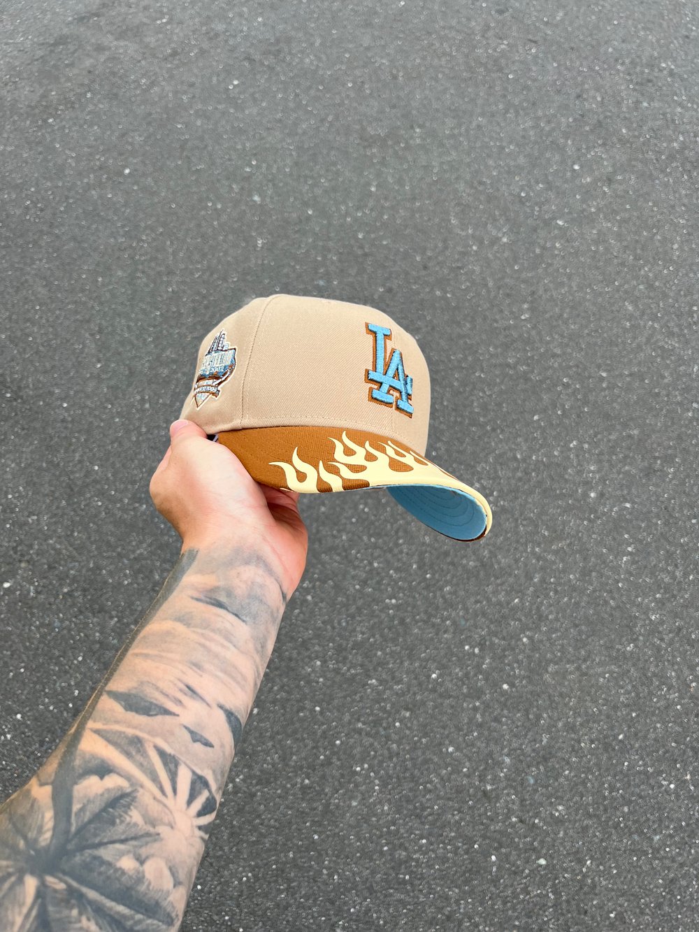 Image of  SKY BLUE BRIM NEUTRAL TONE DODGERS  CUSTOM FITTED CAPS