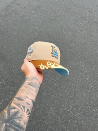 Image 1 of  SKY BLUE BRIM NEUTRAL TONE DODGERS  CUSTOM FITTED CAPS