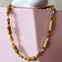 Image 3 of Mustard Bones and Flowers One of a Kind Necklace