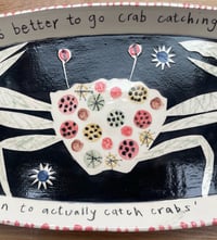 Image 2 of Crab catching handbuilt and hand decorated earthenware plate 