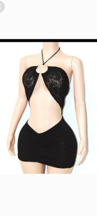 Image 1 of Black Slinky & Lace Oring Dress