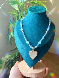 Image 1 of Heart of pearl -  blue beaded gold plated necklace