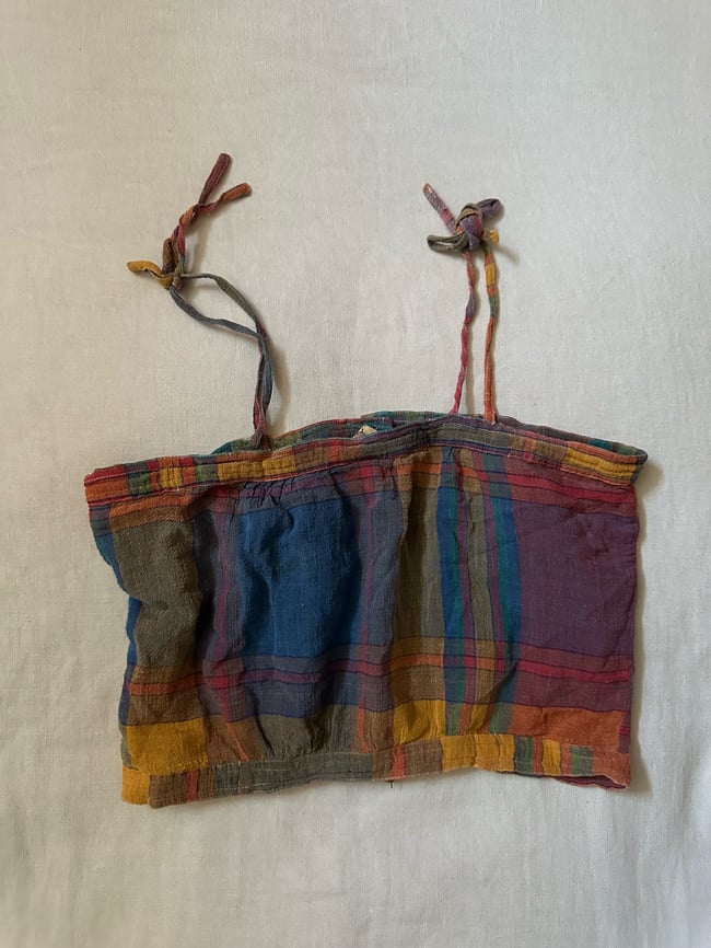 70s madras plaid gauze top