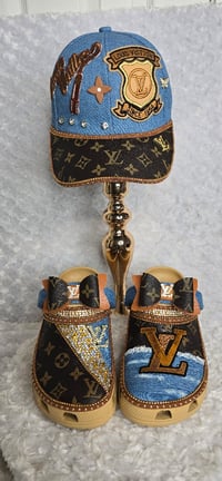 Image 3 of Classic Brown & Light Denim Crocs w/ Hat