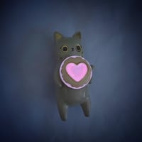 Image 8 of Gray cat glow in dark ring box hand size ceramic figurine