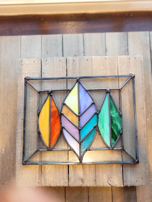 Image of Small leaf panel- stained glass