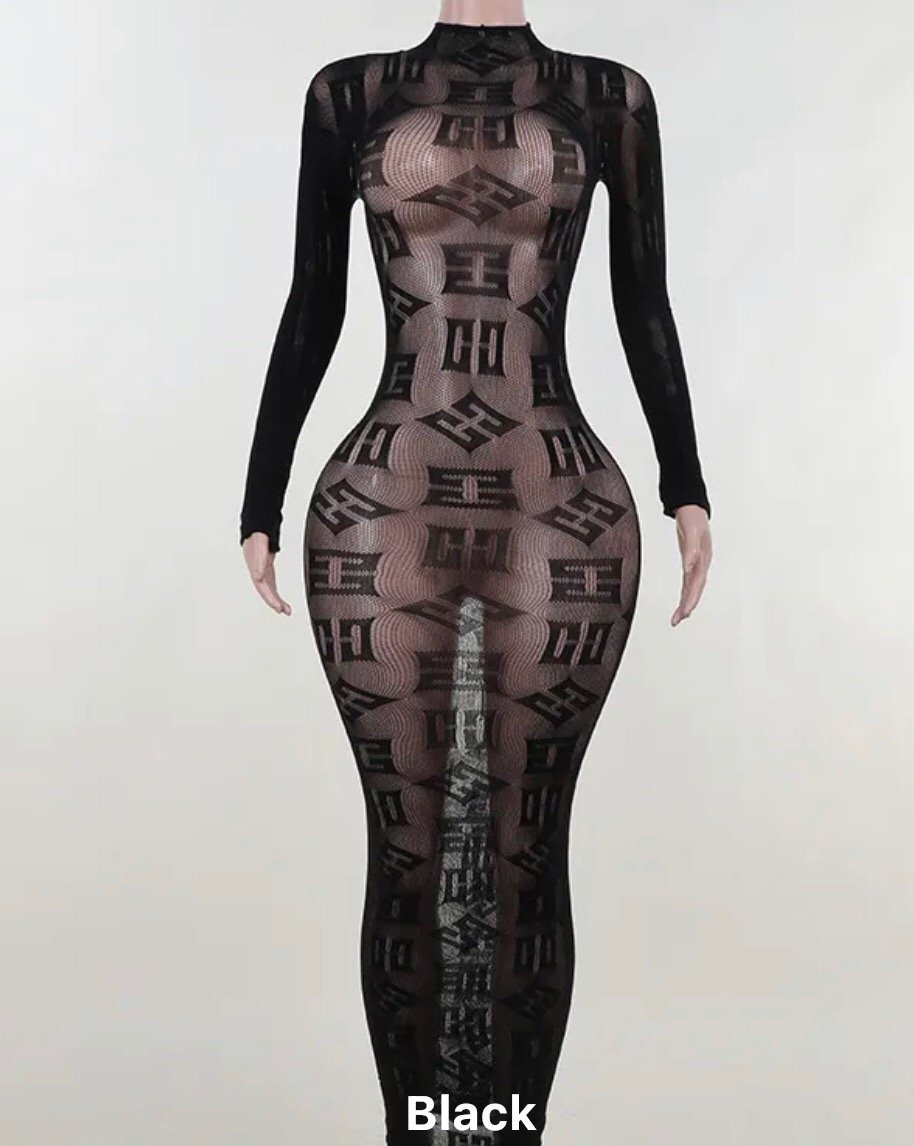 Image of See though mesh stretching letters dress