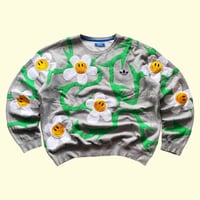 Image 1 of REWORKED ADIDAS FLOWERS SMILEY SWEATSHIRT SIZE XL/XXL