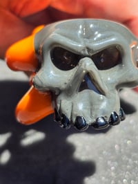 Image 3 of Grime Glass Skull Pipe With Orange Horns And Opal