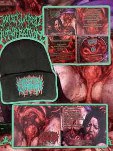 Image of Official Emasculated “Larval Communion in the Womb Cathedral” Full Album CD/Beanie/Flag Banner