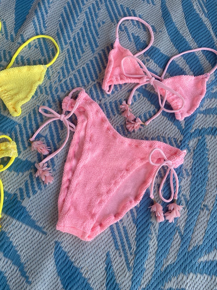 Image of Crinkle Floral Ties Bikini in Bubblegum Pink 