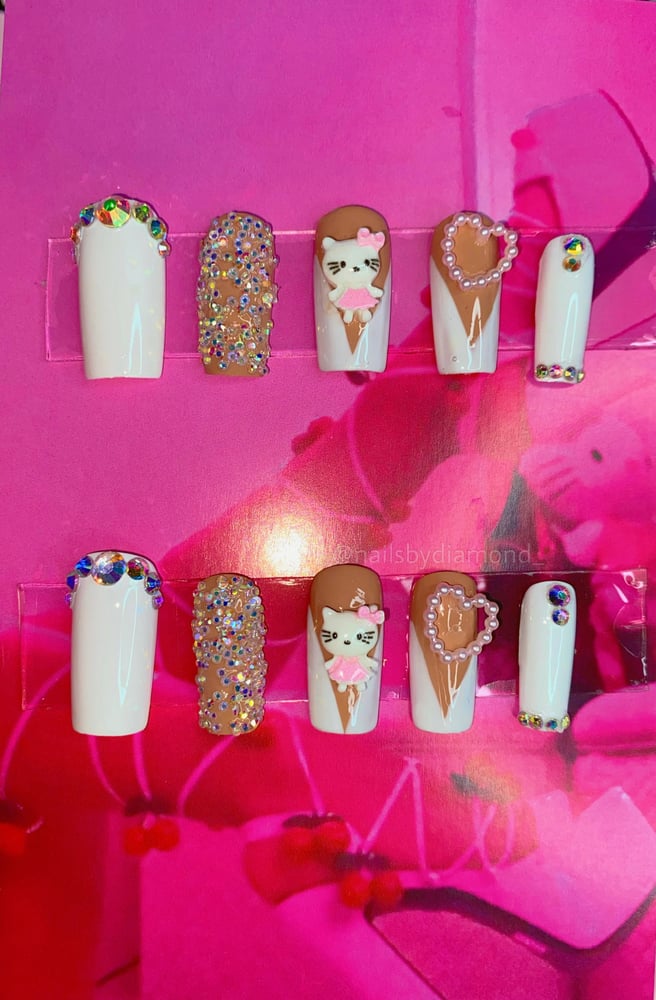 Image of Hello Kitty French Bling Short Press On Nails