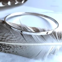 Image 1 of Celestial Crescent moon and star bangle sterling silver 925. Hand stamped cosmic bracelet.