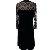 Image 2 of Vintage 70s Black Velvet Lace Floral Overlay Midi Dress - Size M Women’s - With Tag