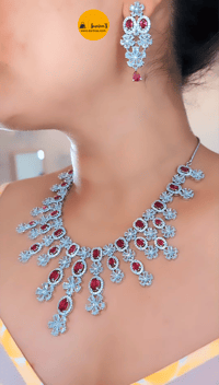 Image 4 of Gorgeous Big American Diamond Necklace Set