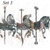 Image 1 of Set 3 - Carousel of Nightmares -  Terrifier / Pennywise / Saw Horse 9x7 Signed Art Prints