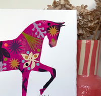 Image 3 of Paloma ,a pink and green monoprinted horse with collage elements 