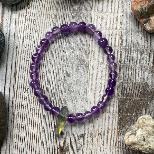 Image of “Spiritually Evolved” Amethyst and Clear Quartz 6mm Bracelet