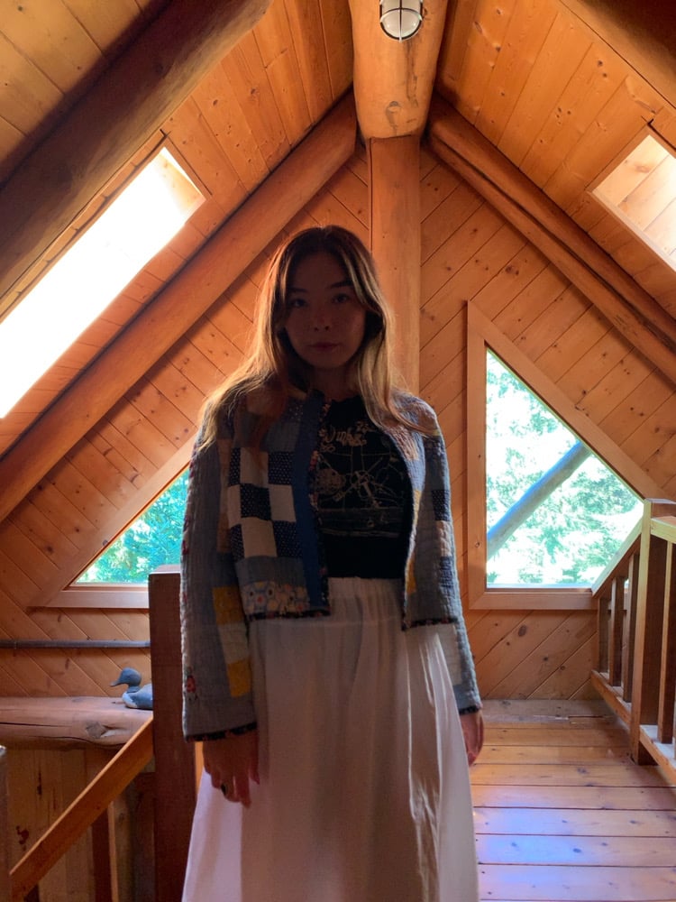 Image of Quilt Collared Cropped Coat — Slate Patchwork